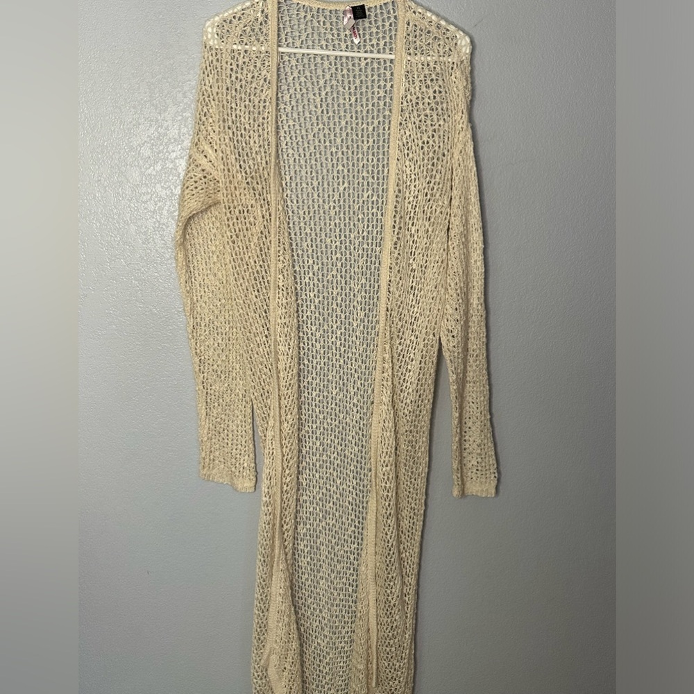 Love by Design Lace Full Length Long Sleeve Open Front Cardigan Boho Hippie XL